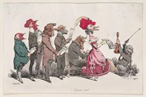 Anthropomorphic Collection: Vocal Concert from Metamorphoses of the Day, 1829. Creator: Pierre Langlumé