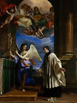 Wreath Prints: The Vocation of Saint Aloysius (Luigi) Gonzaga, ca. 1650. Creator: Guercino