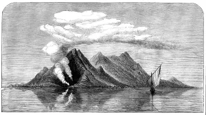 Fibre Prints: Volcanic eruption in the island of Camiguin, Philippines, 1871. Creator: Unknown