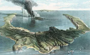 Sailboat Gallery: Volcano on the island of Thera (Santorini) in eruption, 1866