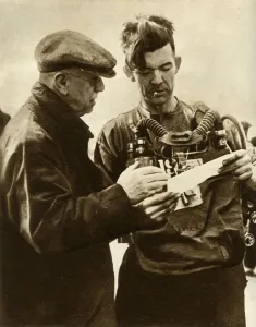 Industrial Accident Prints: Volunteer going to retrieve bodies in the Gresford Colliery disaster, Wales, 1935