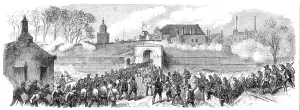 Attacker Prints: The Volunteer Review at Portsmouth: the defending force concentrating at King William's Gate