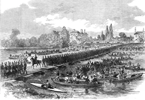 Canoe Prints: The Volunteer Review at Windsor: volunteers crossing the pontoon bridge over the Thames