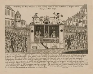 Guillotined Prints: Vorstellung der Kopf-Maschine zu Paris, 1792. Creator: Anonymous