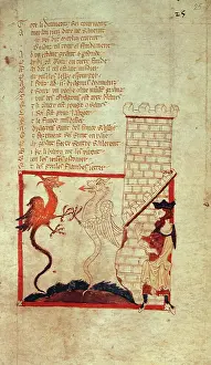 Blackletter Prints: Vortigern finds red and white dragons beneath the foundation of his castle