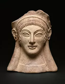 Votive (Gift) in the Shape of a Womans Head, about 500 BCE. Creator: Unknown