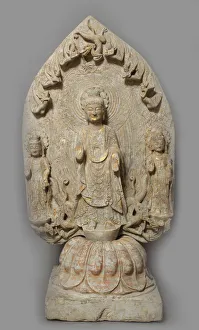 State Oriental Art Museum Prints: Votive Stele with Buddha and two Bodhisattvas, 534-550
