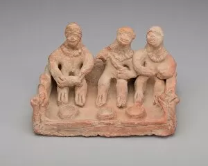 Uttar Pradesh Gallery: Votive Tank Shrine with Three Monkey Musicians, 1st / 2nd century. Creator: Unknown