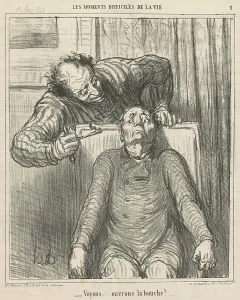 Dentist Prints: Voyons... ouvrons le bouche!... 19th century. Creator: Honore Daumier