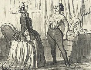 Stock Market Prints: Voyons...Ai-je l'air assez homme comme ça?, 1856. Creator: Honore Daumier