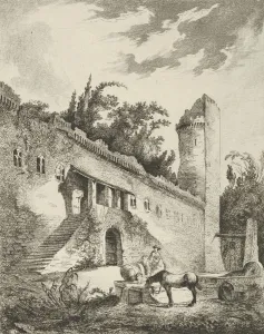 Adelaide Prints: Vue d un ancien chateau scituesur le chemin de Rome à