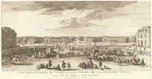 Stables Prints: Vue des Ecuries de Versailles Prise de la Seconde Grille. Creator: Jacques Rigaud