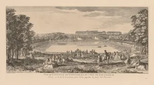 Vue du Chateau du Versailles, du cote de lOrangerie, prise au delà