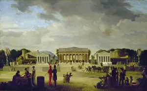 Wood Material Prints: Vue du grand théâtre élevé sur la place de la Concorde pour la fête de la Paix