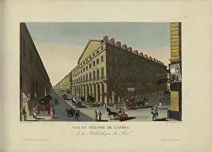 1817 1824 Prints: Vue du théâtre de l'Opéra et de la bibliothèque du roi