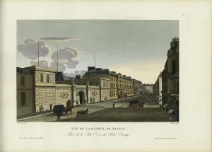 Vue de la Banque de France, prise de la rue Croix des Petits-Champs, 1817-1824. Creator: Courvoisier-Voisin, Henri (1757-1830)