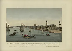 1817 1824 Prints: Vue de la nouvelle bourse et des bâtiments de l'académie des siences