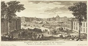 Stables Prints: Vue Prise de la grande avenue entre les deux Ecuries. Creator: Jacques Rigaud