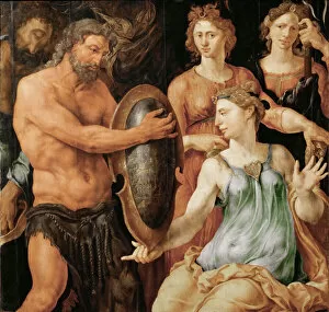 Heemskerck Gallery: Vulcan hands Thetis the shield for Achilles