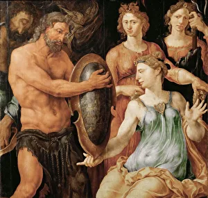 Heemskerck Gallery: Vulcan hands Thetis the shield for Achilles