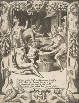 Athene Prints: Vulcan, Neptune, Athena and other Gods making Shackles to pull Jupiter from the Heavens