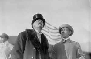Fur Trim Prints: W. Wellman with unidentified gentleman at aviation meet, 1910. Creator: Bain News Service