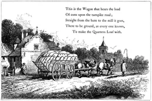 Flour Prints: Wagon loaded with sacks of corn on the road to a flour mill, 1860