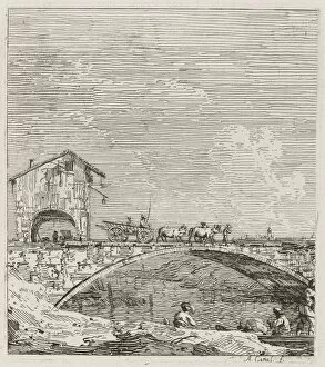 The Wagon Passing over a Bridge, c. 1735 / 1746. Creator: Canaletto