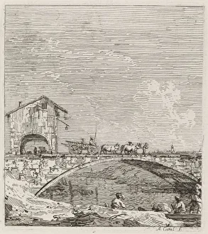 The Wagon Passing over a Bridge, c. 1735/1746. Creator: Canaletto The Wagon Passing over a Bridge, c. 1735/1746. Creator: Canaletto