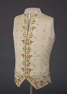 Satin Stitch Prints: Waistcoat, France, Embroidered 1780s; altered 1795-1805. Creator: Unknown
