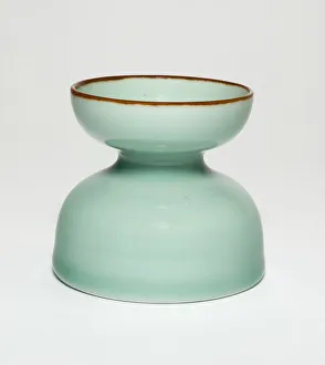 Celadon Gallery: Waisted Water Bottle, Qing dynasty (1644-1911), 18th / 19th century. Creator: Unknown