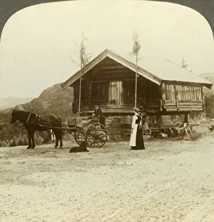 Chalet Prints: Waiting for passengers on the road near Bolkesjo, Norway, c1905. Creator: Unknown