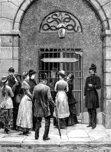 Nationalism Prints: Waiting to see the prisoners: a sketch at Kilmainham Jail, Dublin, 1881. Creator: Unknown