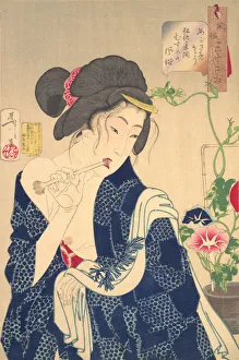 Convolvulus Arvensis Prints: Waking Up: A Girl of the Koka Era (1844-1848), 1888. Creator: Tsukioka Yoshitoshi