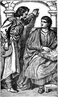 Waldenses missionary / troubador showing his vernacular Bible, c1170