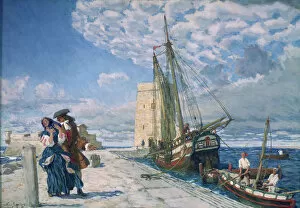 State Russian Museum Gallery: Walk along the pier promenade, 1908. Artist: Lanceray (Lansere), Evgeny Evgenyevich