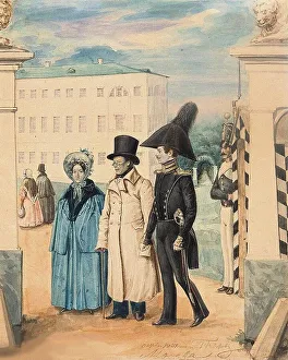 Fedotov Prints: Walk (Self-portrait with father and sister), 1837