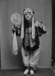 Walker, Antoinette, Miss, in costume as Tso for Yellow jacket, 1913 Feb. 11. Creator: Arnold Genthe. Walker, Antoinette, Miss, in costume as Tso for Yellow jacket, 1913 Feb. 11. Creator: Arnold Genthe