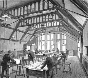 Engineers Prints: The Walker Engineering Laboratories at Liverpool; The Drawing Hall, 1890. Creator: Unknown