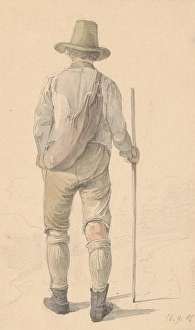 Shoulder Bag Prints: A walking man from the back, 1848. Creator: Karoly Lajos Libay