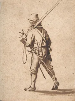 Firearm Prints: A Walking Musketeer, seen from behind, 17th century. Creator: Anthonie Palamedesz