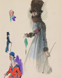 Walking woman in a fur-trimmed cloak with a fur hat, c.1917-c.1919. Creator: Otto Verhagen