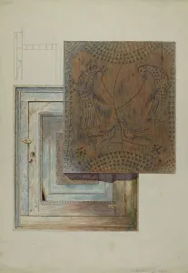 Bird Motif Prints: Wall Cabinet, 1935/1942. Creator: Ethelbert Brown