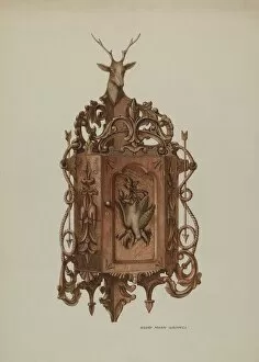 Deer Collection: Wall Cabinet, Hand Carved, c. 1937. Creator: Harry Mann Waddell