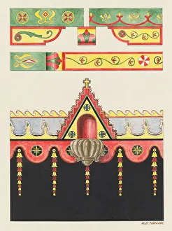 Font Prints: Wall and Ceiling Decorations, and Holy Water Font; Restoration Drawing, 1936