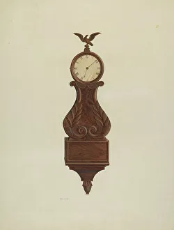 Wall Mounted Prints: Wall Clock, c. 1938. Creator: Ernest Busenbark
