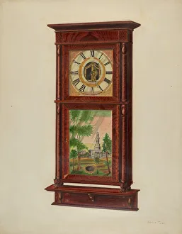 Clock Face Prints: Wall Clock with Mantel, c. 1939. Creator: Richard Taylor