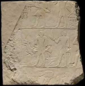 Wall Fragment from a Tomb Depicting Offering Bearers, Egypt, Old Kingdom, Dynasty 6