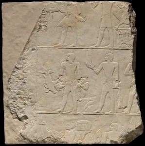 Wall Fragment from a Tomb Depicting Offering Bearers, Egypt, Old Kingdom, Dynasty 6 Wall Fragment from a Tomb Depicting Offering Bearers, Egypt, Old Kingdom, Dynasty 6