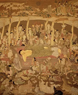 Buddhist Prints: Wall Hanging Depicting the Death of the Buddha (Paranirvana), c1795. Creator: Wu Daozi